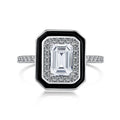 Dylam Unique Design 925 Sterling Silver Rhodium Plated Non Fade Emerald Cut Rectangle Enamel 5A Zirconia Women Jewelry Rings