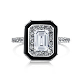 Dylam Unique Design 925 Sterling Silver Rhodium Plated Non Fade Emerald Cut Rectangle Enamel 5A Zirconia Women Jewelry Rings