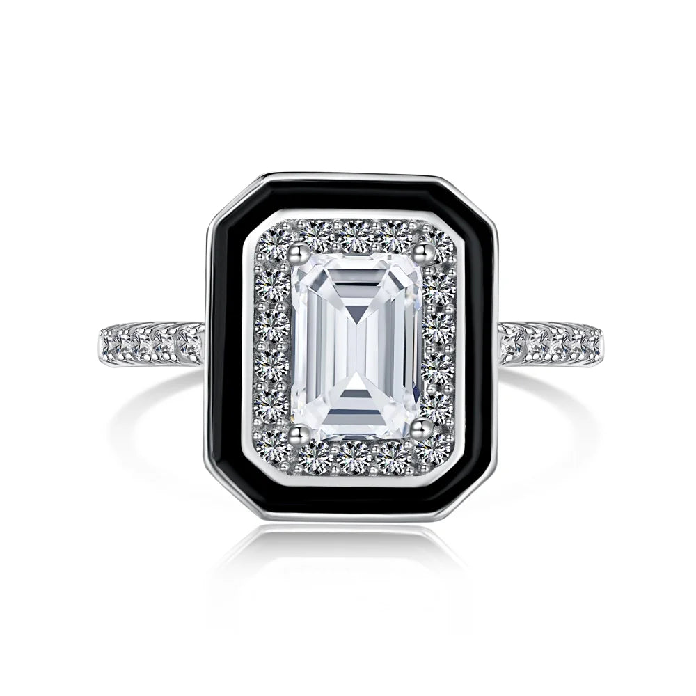 Dylam Unique Design 925 Sterling Silver Rhodium Plated Non Fade Emerald Cut Rectangle Enamel 5A Zirconia Women Jewelry Rings