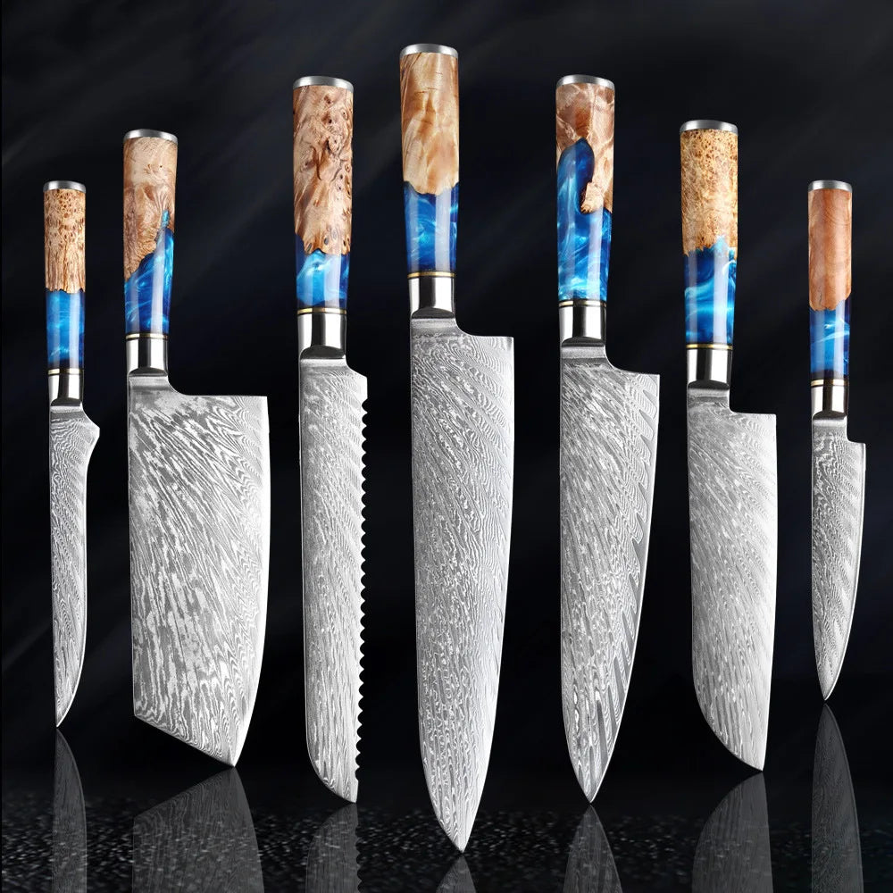 Damascus Stainless Steel Kitchen Knife Combination Set Disposable Household Sliced Knife Suite for Efficient Cutting