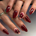 24 Pcs/set Soft Acrylic 3695 Simple Red Elegant High-end Floral Accents Short Almond Press on Nails Artificial Fingernails MegaBDM