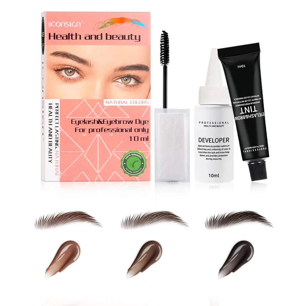 ICONSIGN Semi Permanent Eye Brow Tinting Lash and Brow Tint Eyebrow Kit Black Eyelash Dye Brown Coffee Color Eyebrow Gel 10ml
