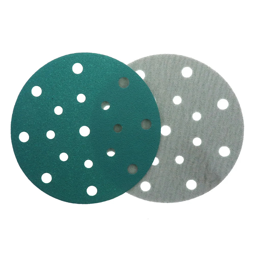 6Inch 17 Holes Green PET Film Discs Sandpaper Hook and Loop Abrasive Sanding Disc for Abrasive Tools Metal Wood Finishing