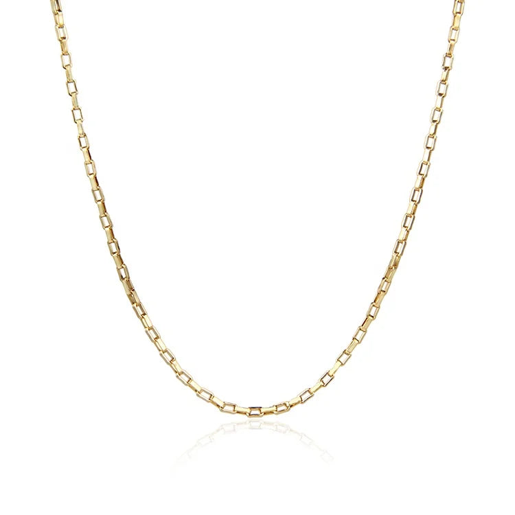 Fine Jewelry Gold Plated Stainless Steel Link Chain Hollow Long Box Chain Necklace