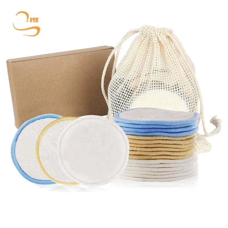 8cm Eco Friendly Reusable Bamboo Cotton Cosmetic Pads Laundry Bag Set Soft Remover Make up Private Label