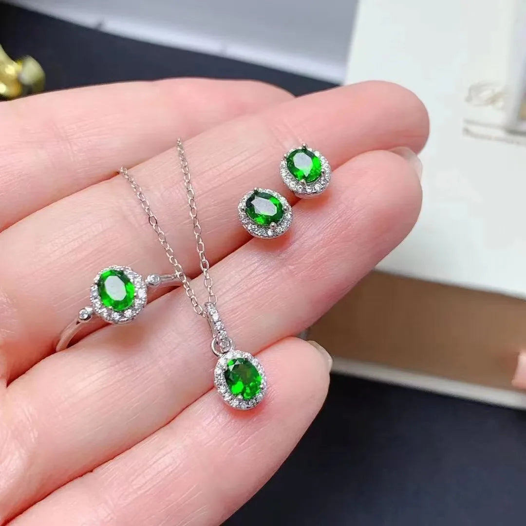 Latest 925 Silver Diopside Indian Jewelry Sets Trendy Wedding Party Engagement Gifts Low MOQ Gold Plated for Anniversary