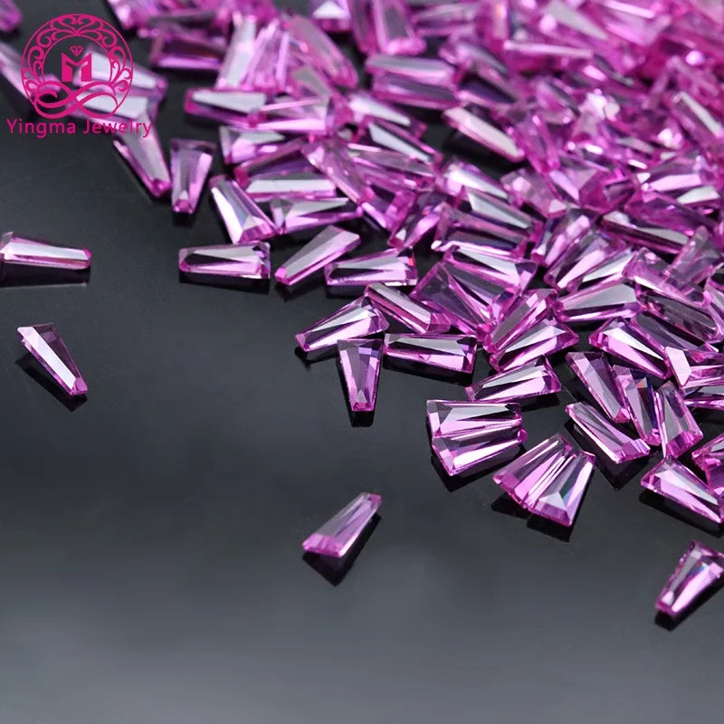 YINGMA Gemstone Bulk Trapezoid Cut 2x1.5x1 mm to 6x3x2 mm Synthetic 3# Corundum Stone pink Ruby