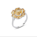YBO 925 Sterling Silver Flower Ring Natural Gemstone Amethyst Citrine Inlay Oval Cut for Weddings Parties Women's Jewelry