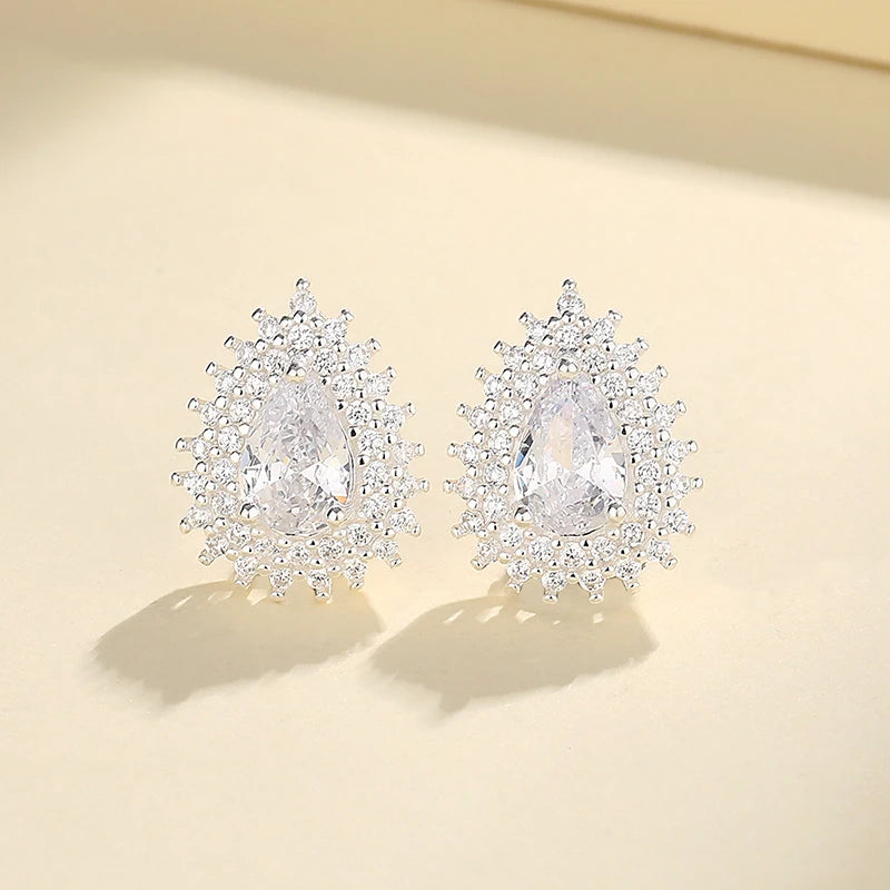 Trendy Women's AAA Zircon Drop Silver Stud Earrings Wholesale Zircon  Women Western 925 Silver Earring