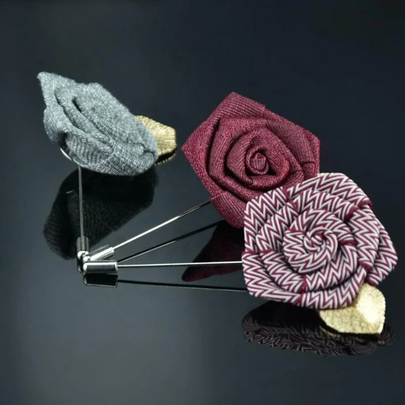 Wholesale Fashion Mens Rose Fabric Flower Brooch Lapel Pin for Party Wedding Business