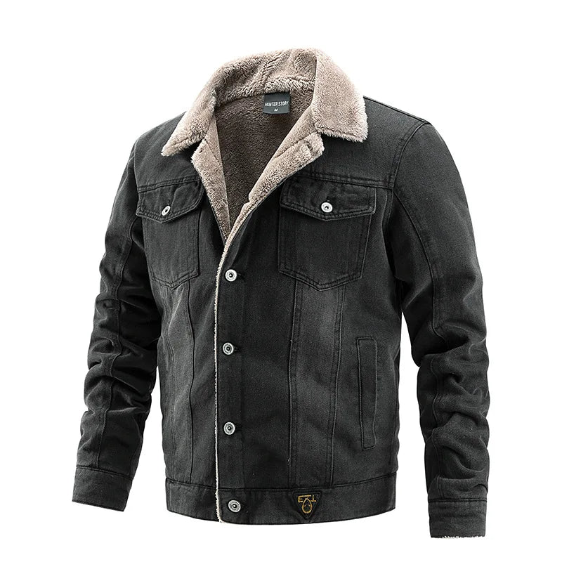 Autumn Winter European American Style Men's Denim Jacket  Fleece Lined Men's Jacket  Warm Casual Men's Coat
