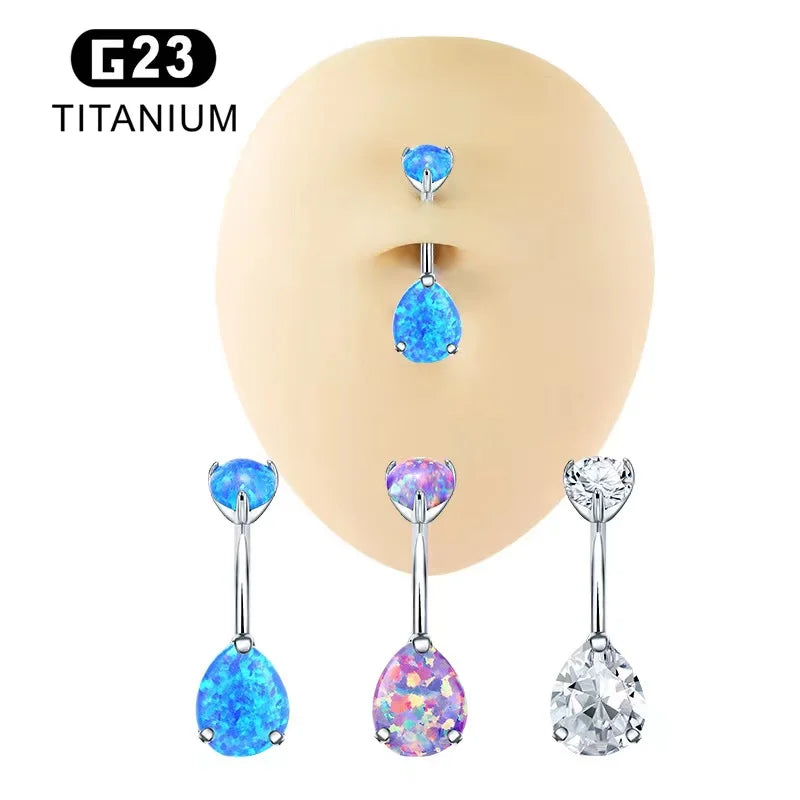 Gaby New ASTM-F136 Belly Piercing Rings G23 Synthetic Opal Navel Ring Teardrop Belly Button Ring Body Piercing Jewelry