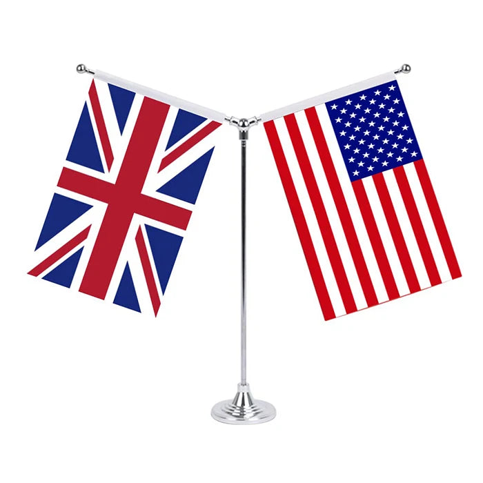 Custom 14*21cm 100D Polyester Stainless Steel Mini Desk Flag Pole Stand Promotional Pennant Modern Style Digital Printing Custom