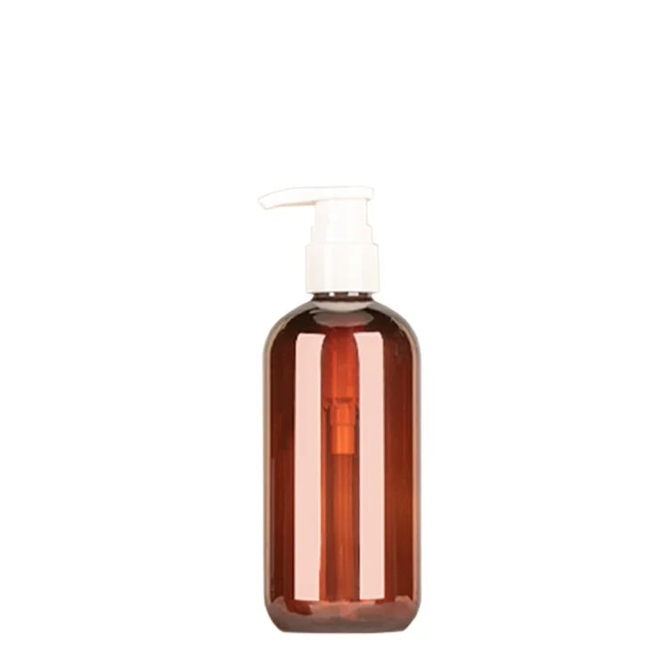 Sunripack 8OZ Luxury PET 24mm Amber Plastic Lotion Pump Bottle with Golden Pump Head for Cosmetic Bottle
