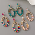 Personality Crystal Hollow Geometric Dangle Earrings Rhinestone Oval Shaped Statement Earrings 2023 Women Jewelry