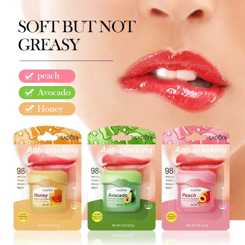 OEM Private Label SADOER Natural Fruit Lip Balm Collection Natural Strawberry Honey Flavors Nourishing Lips Care Custom Lip Balm