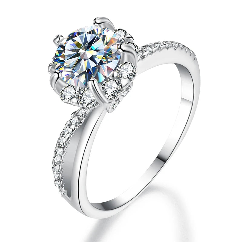 Luxury Diamond  1ct 6.5mm Single Gemstone Moissanite Wedding Rings for Women  Real 925 Silver Luxury Wedding