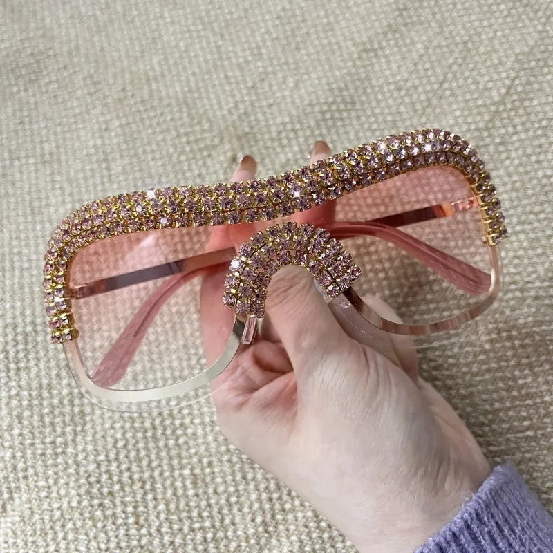 New Arrival Women Trendy Metal Diamond Bling Crystal Sunglasses Luxury Oversized Y2k Punk One Piece Vintage Sunglasses
