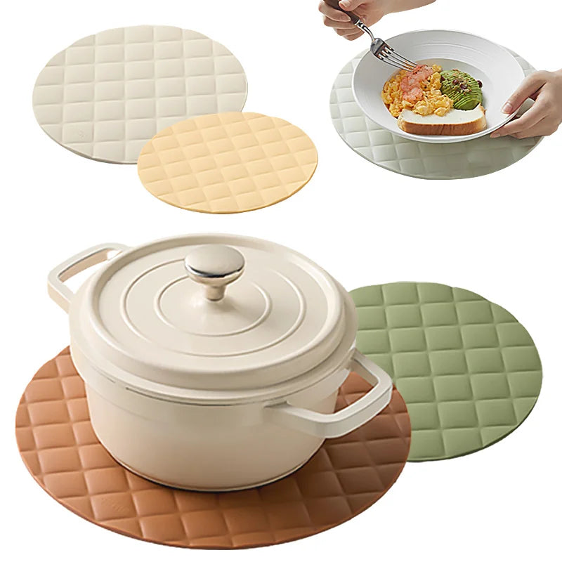 Argyle Food Grade Platinum Silicone Trivet Mats Eco-Friendly Round Restaurant Use Dish Drying Insulation Pad for Pans Cups Pots