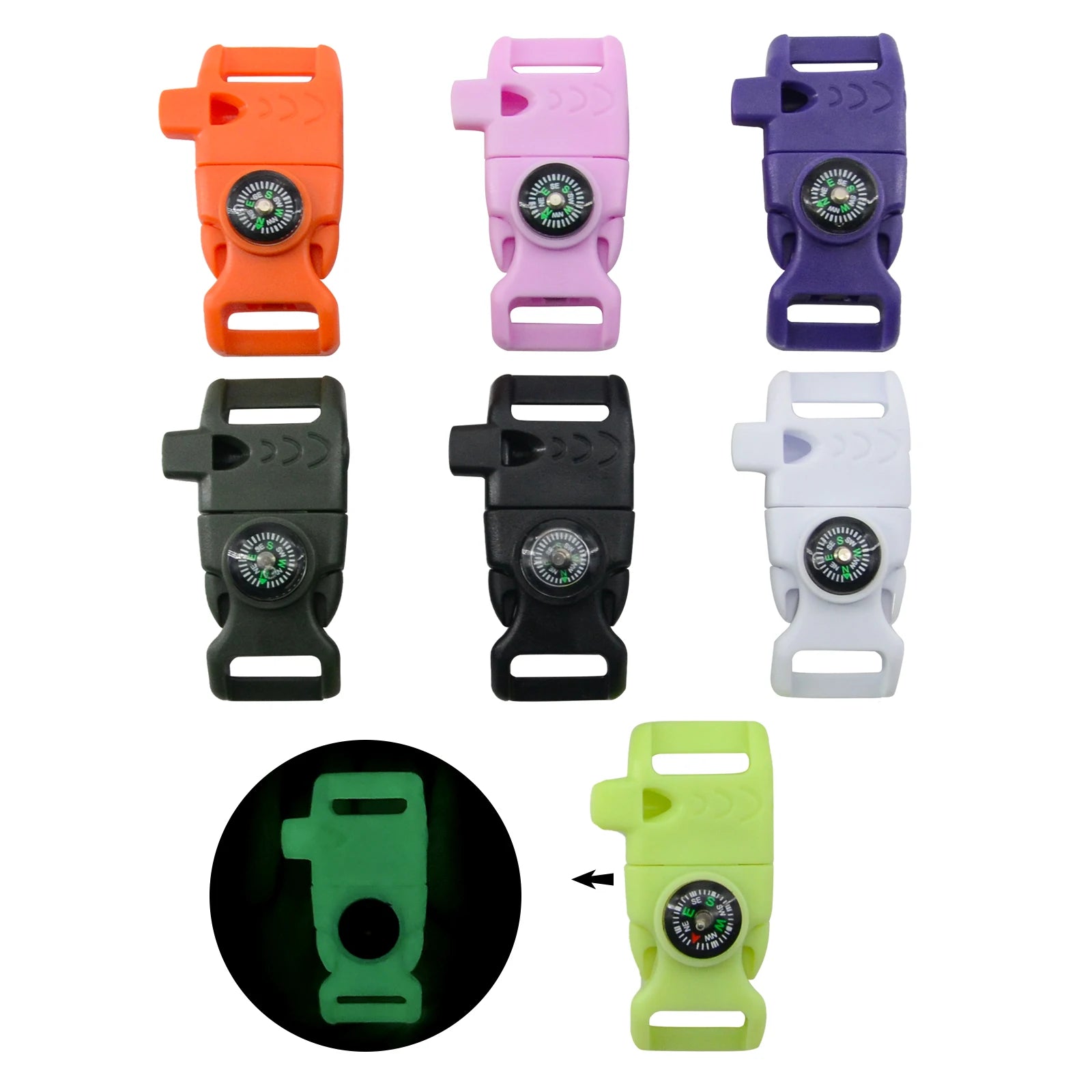Compass Flint Scraper Fire Starter Whistle Buckle  Paracord Bracelet Outdoor Camping Emergency Survival