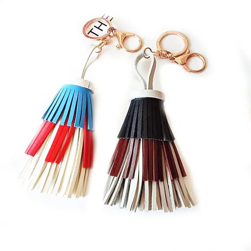 Women's PU Leather Tassel Keychain Charm Elegant Handbag Wallet Accessories with Key Rings