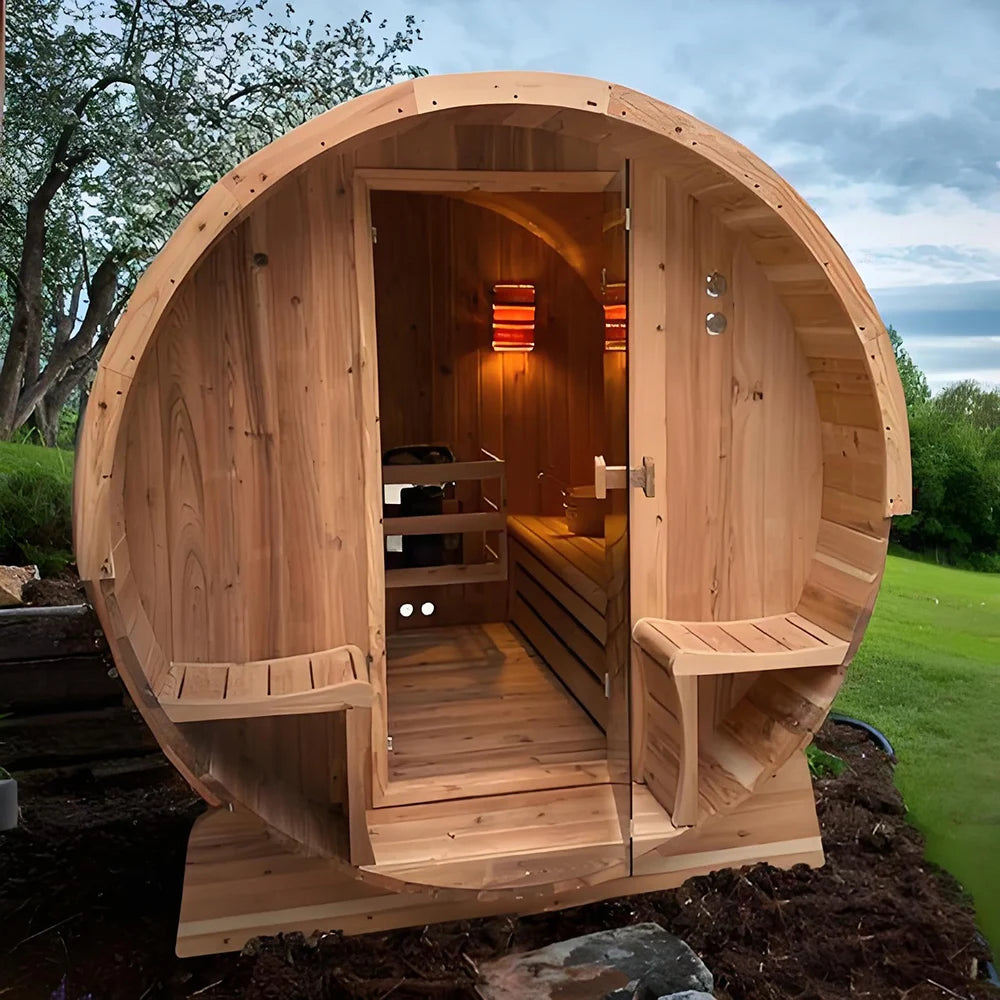 Factory Special Sale of Outdoor Traditional Solid Wood Sauna 2-person Barrel Sauna Room
