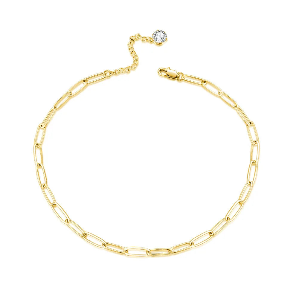 Minimalist IP Plating 18K Gold  Stainless Steel Zircon Hanging Pendant Paperclip Chain Necklace