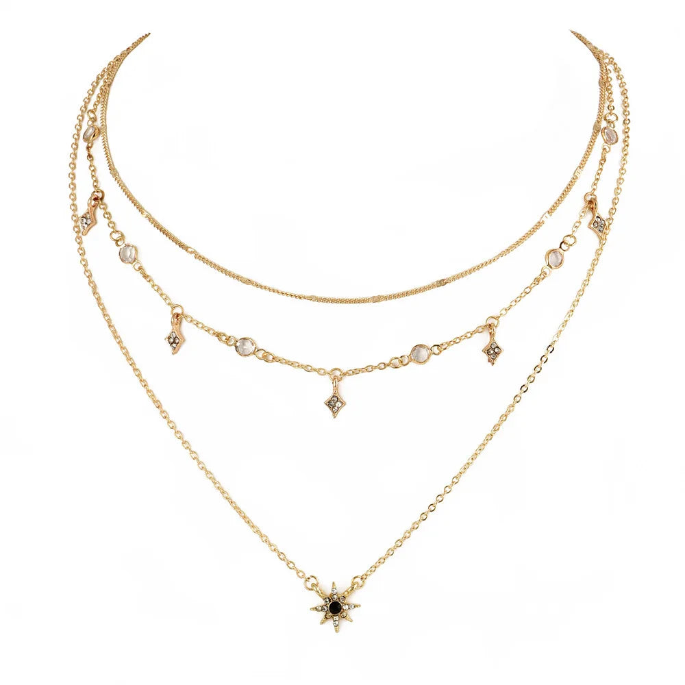 Popular Personality Necklace Jewelry Women's Star Charms Chork Necklace Multi Layer Chain Necklace