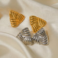 Statement Stainless Steel Geometry Stud Earring Gold Silver Texture Stripe Triangle Earrings Women Jewelry