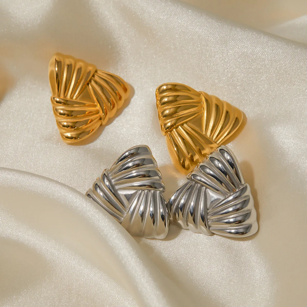 Statement Stainless Steel Geometry Stud Earring Gold Silver Texture Stripe Triangle Earrings Women Jewelry