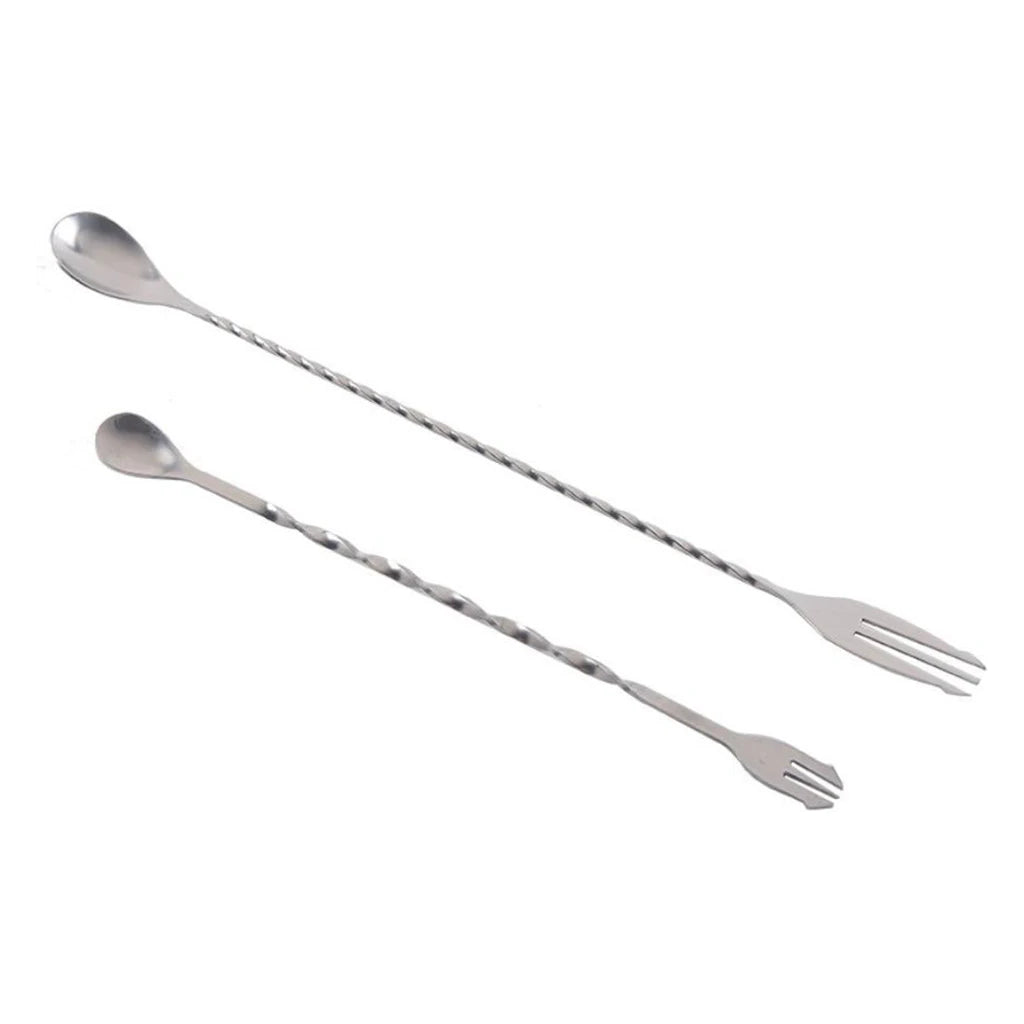 2 1 Stainless Steel 26cm Bar Tool for Coffee Ice Cream Fruit Swizzle Stick Mixing Stirring Sugar Tea Spoons Fork Durable Metal