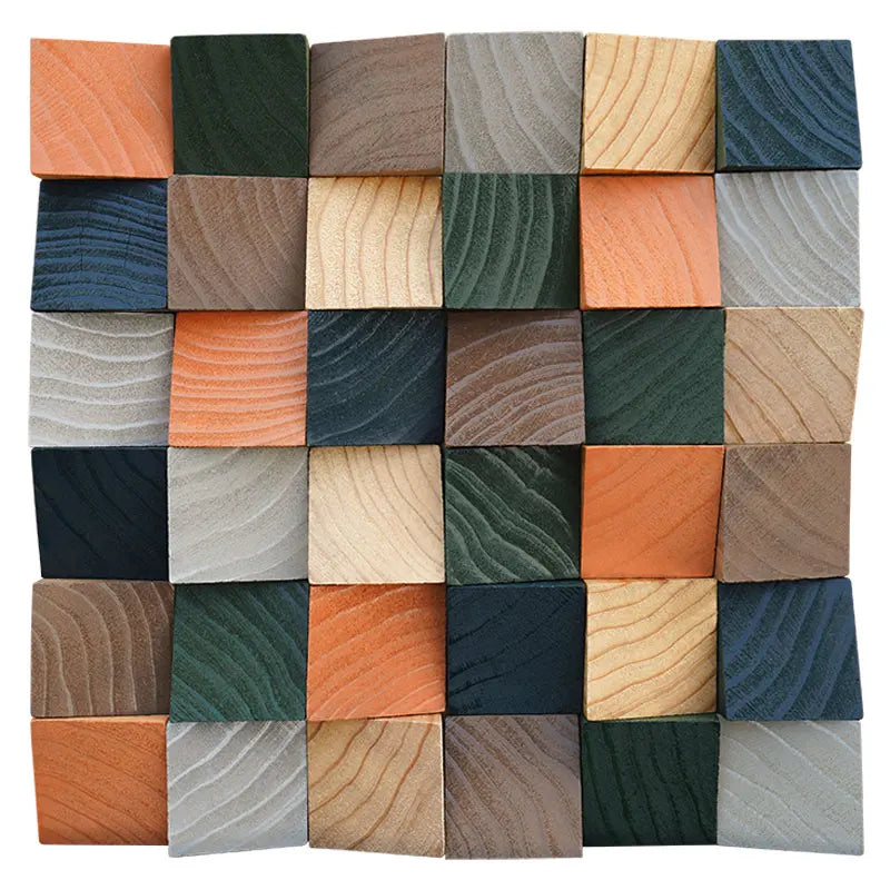 Colored Wood Panel Interior Wall Mosaic Tile 3D rainbow Kids Room 3D Background Inlay Decor Affordable