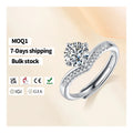 Bulk in Stock Platinum Plated S925 Silver Crown Ring with Moissanite Prong Set Fashion Adjustable Women's New Couple Ring