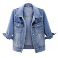 Big Size Short Denim Jackets Women Tops Autumn Wash Long Sleeve Vintage Casual Jean Jacket Bomber Denim Coat Ladies Outerwear
