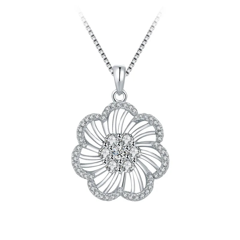 Flower Design 925 Sterling Silver Pendant Jewelry Cubic Zirconias Paved Charm for Necklace