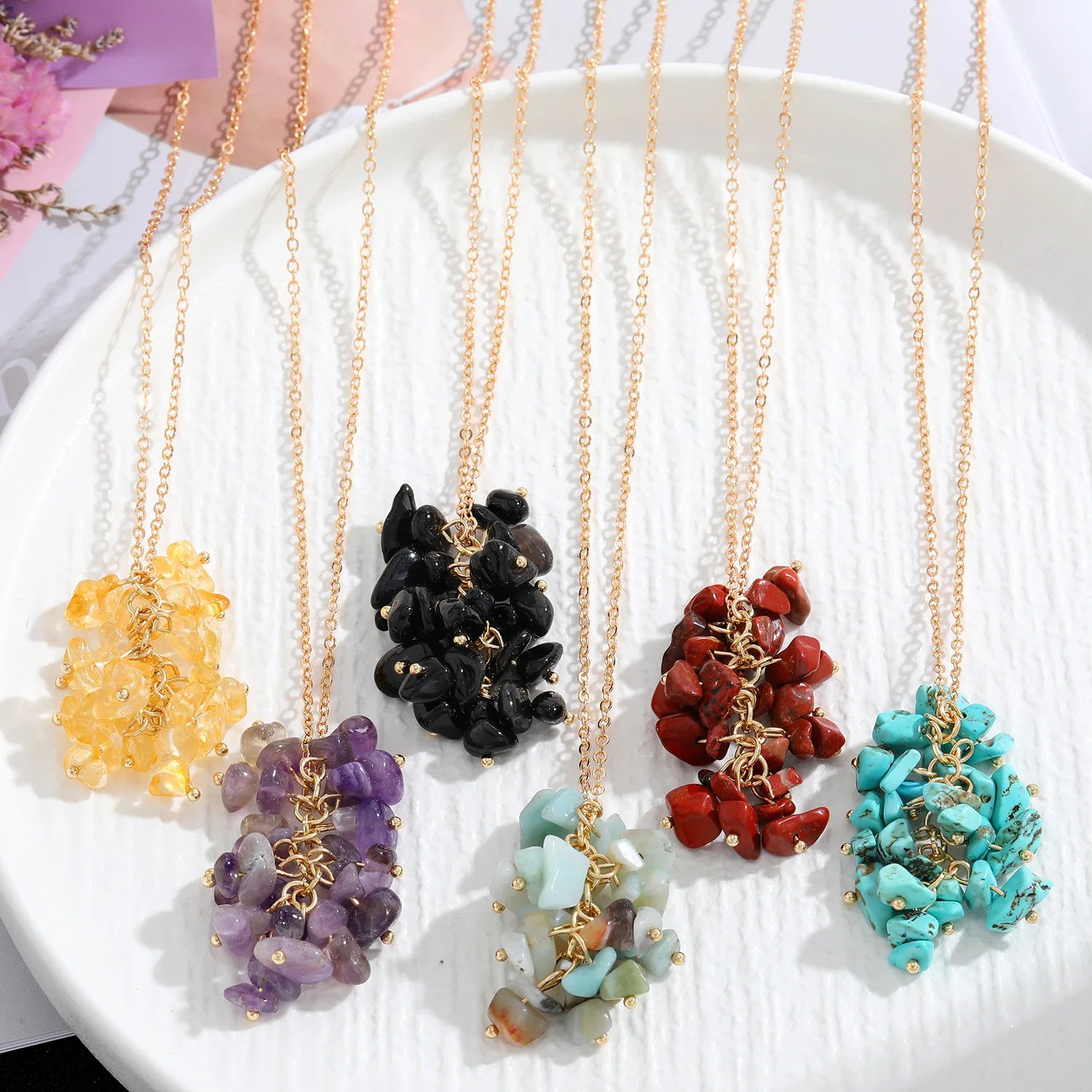 Fashion Irregular Aventurine Turquoise Quartz Agate Amethyst Gem Real Natural Stone Pendant Necklace Jewelry for Women