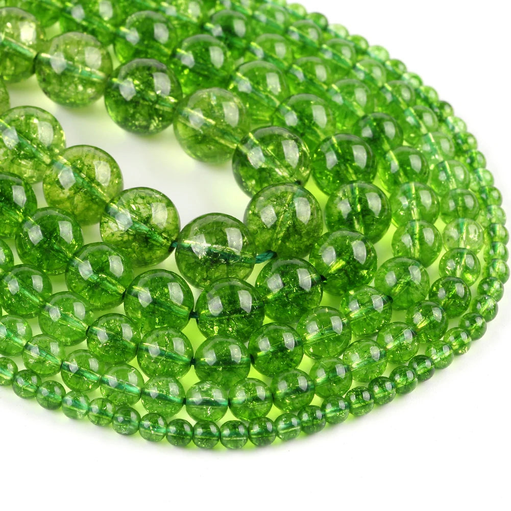 AsVrai U 4mm-12mm Natural Green Peridot Crystal Beads Round Loose Stone Beads for Jewelry Making Findings DIY Bracelet Necklace