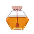 100ml 220ml 380ml Empty Hexagonal Glass Jars Food Grade Glass Honey Jar With Wooden Dipper Lid Home Use Glass Storage Jars