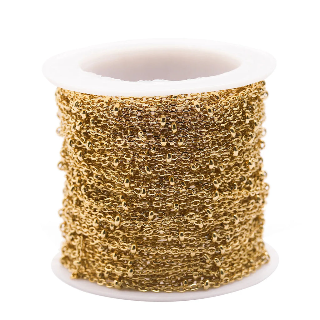 1.5mm 2mm Wide Hollow Beads Factory Wholesale Chains by Meter Stainless Steel Silver Gold 10 Yard Chain Roll for Jewelry