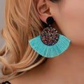 2024 New Bohemian Style  Bead Earrings Woman Red Yellow Handmade Large Tassel Diamond Stud Earrings