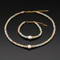Vintage 18K Gold Necklace for Women Retro Blue Patterned Stone Natural Pearl Beaded for Weddings & Parties