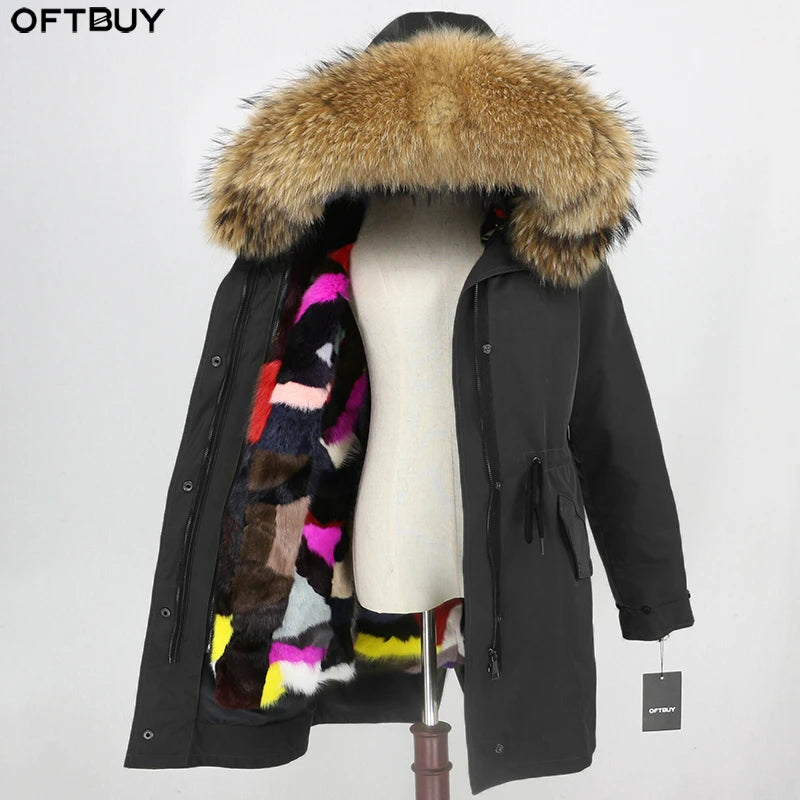 OFTBUY Real Mink Fur Coat Waterproof Long Parka Thick Warm Winter Jacket Women Natural Raccoon Fur Hood Parka Overcoat