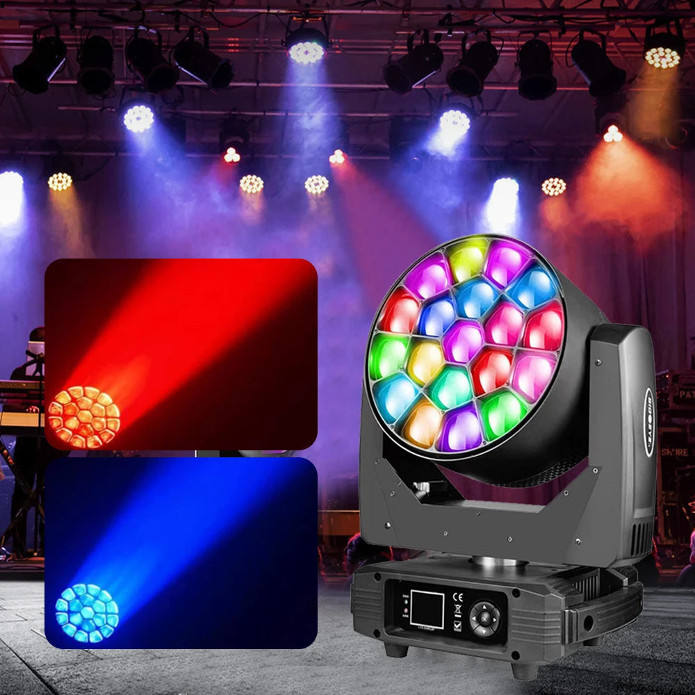 Stage Lighting 19Pcs 15W Bee Eye Moving Head Lights Zoom DMX512 Pixel Control DJ Led Light for Wedding Bar Disco Party