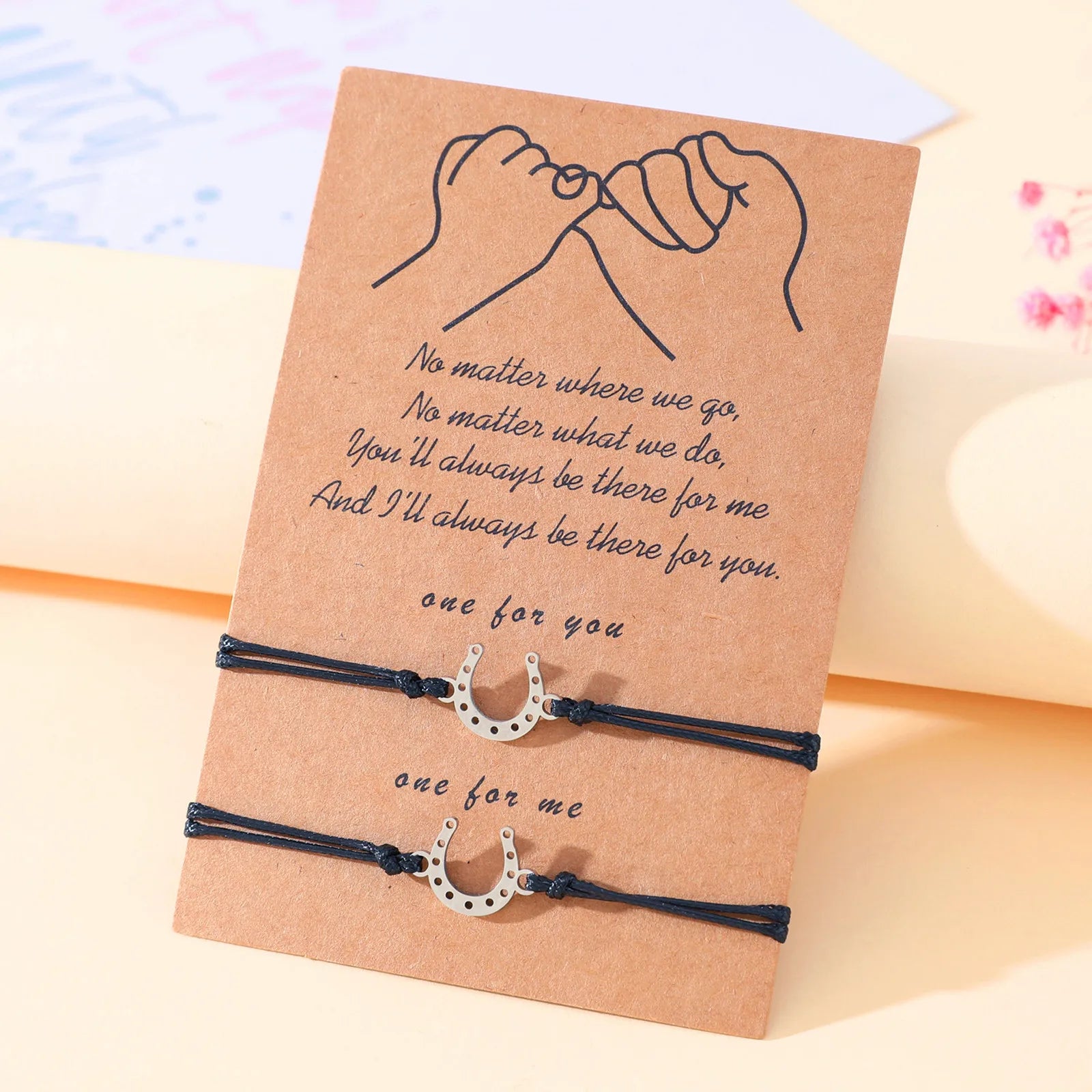 Women's Stainless Steel Bracelet Horse Shoe Charm Friendship Lucky Horse Lover Pinky Promise Swear Bracelets for Couple
