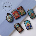 Wholesale New Arrival Classic Tibetan Nepal Thangka Wooden Buddha Necklace Pendant with Crystal & Rhinestone Rectangle Shape