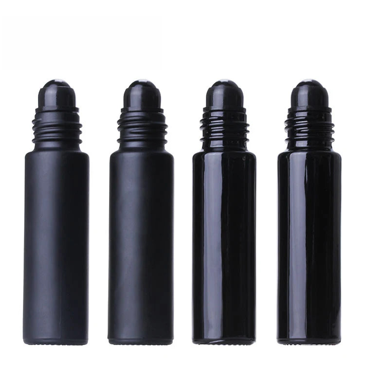 10ml Black Glass Roll on Cylinder Cosmetic Bottle Skin Care Perfume Essential Oils Face Cream MOQ 100pcs Sticker Printing