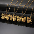 Creative Stainless Steel 26 Letter Butterfly Pendant Necklace Personalized Hollow Design with Gold Plating Trendy Style