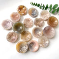 Wholesale Natural Crystal Gemstones Crafts Healing Sakura Flower Agate Small Bowl Cherry Agate Ashtray Engraving