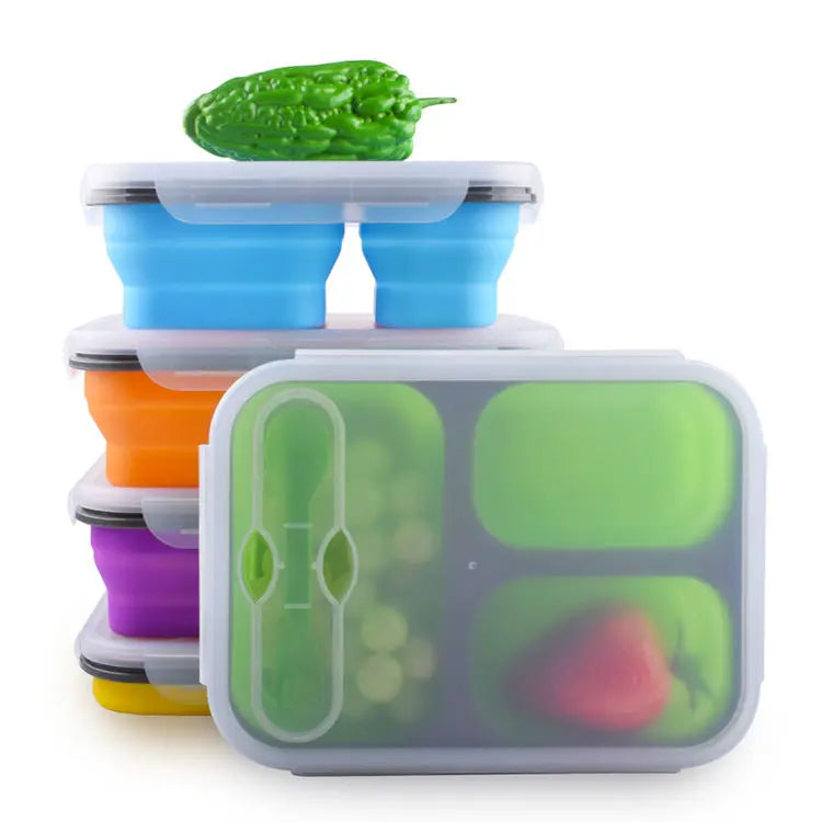 Portable Insulated Lunch Container Set Colorful Silicone Collapsible Kids Bento Box for Home Kitchen Convenient Portable Lunch