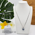 Pearl Jewelry Set Hawaiian Rhodium Plated Big Pearl Charm Necklace with Figaro Chain Hoop Drop Earrings Sets